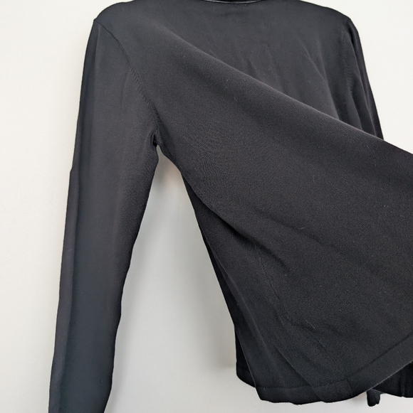 Vintage Leather Trim Alfani Black Long Sleeve Snap Button Polo Shirt Sz L - Picture 15 of 15